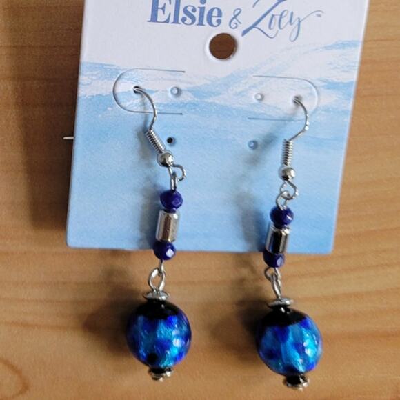 Blue Glass and Silver Bead Dangle Earring - Picture 1 of 3